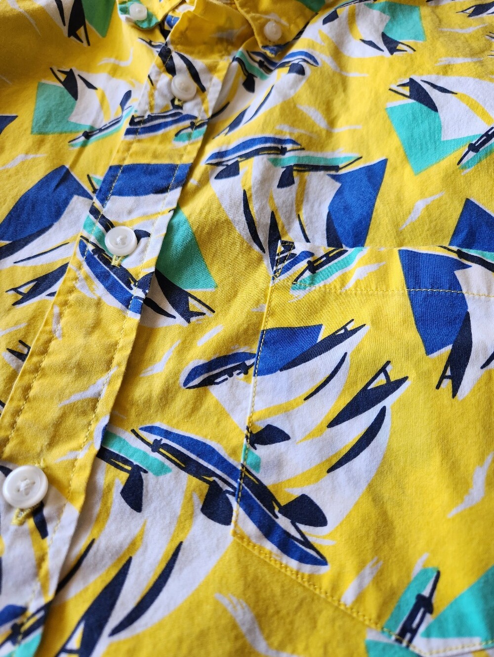 J.Crew Flex Washed Slim Fit Large Yellow Sailboat Print Button Down Shirt - Picture 3 of 5